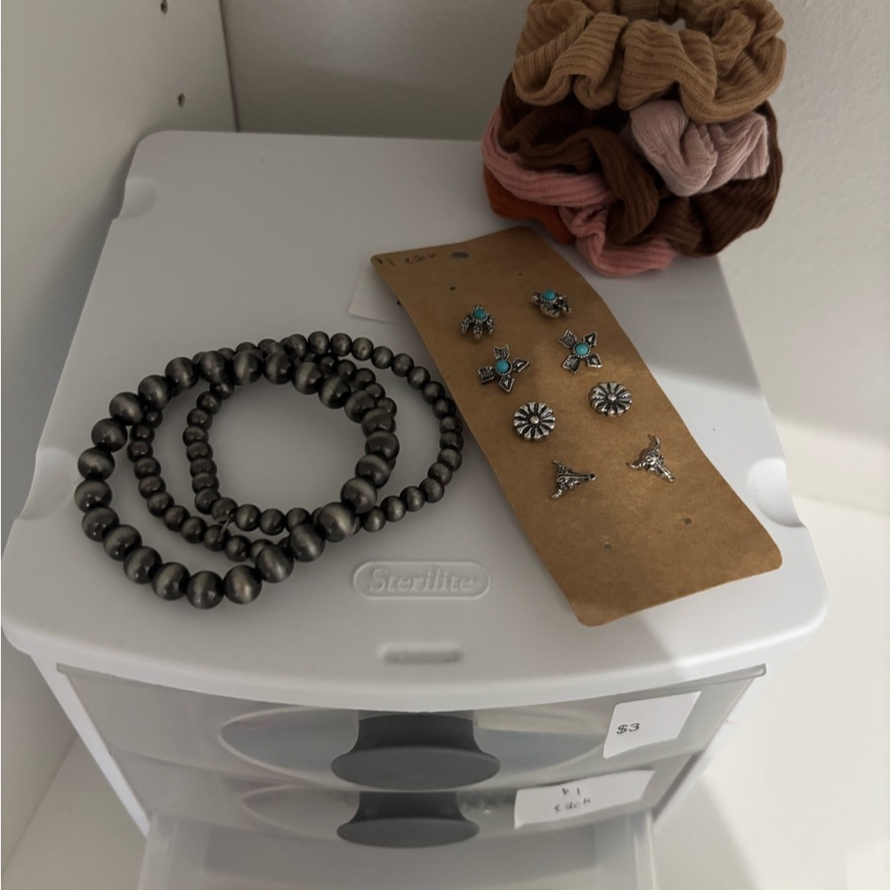 Silver Beaded Bracelet and Earring Set